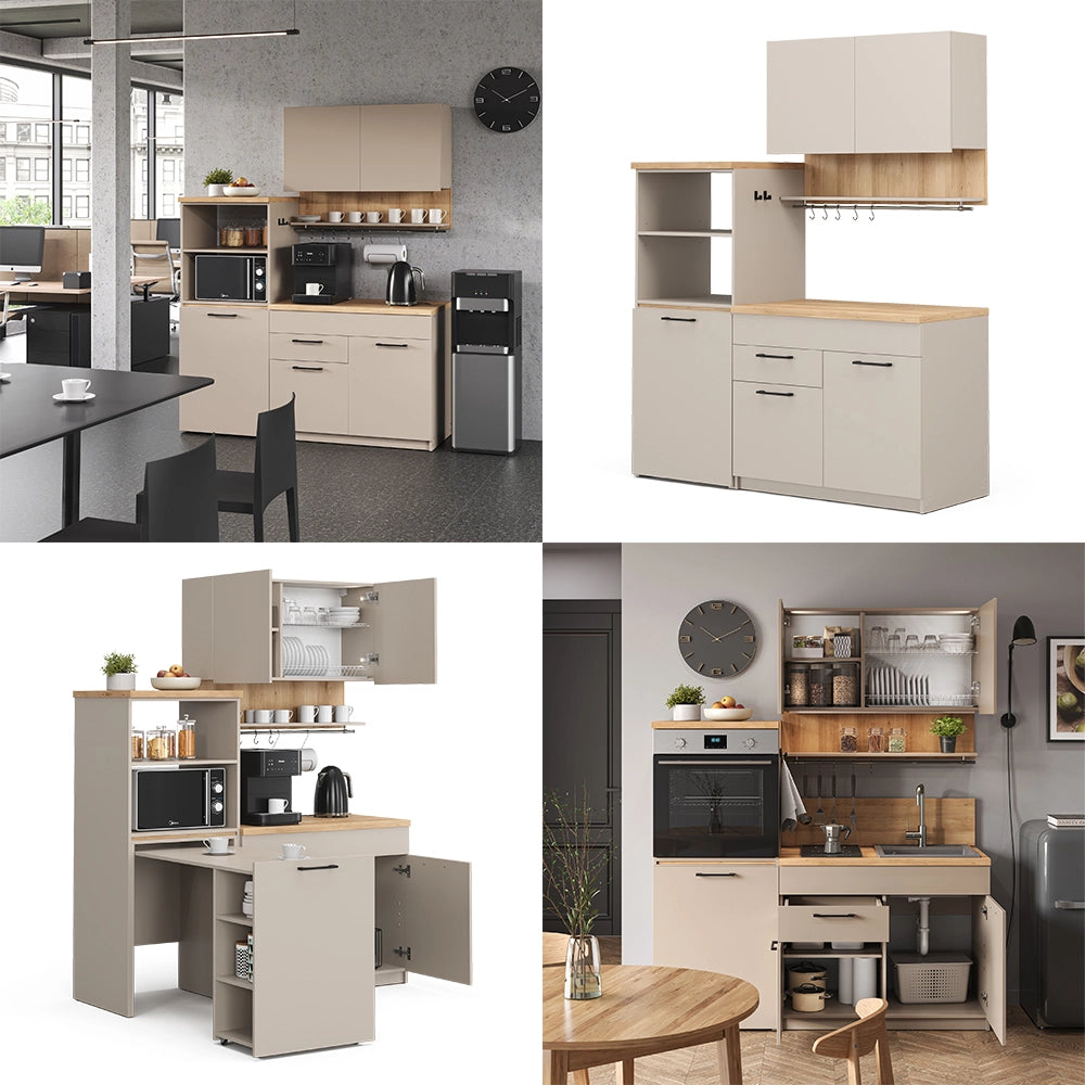 Vicco Cucina monoblocco Grigio 160 cm con tavolo allungabile con striscia LED