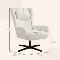 Poltrona Imbottita con Base Girevole e Telaio in Metallo, 86,5x74x102 cm, Crema