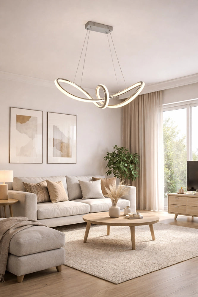 Lampadario LED a Sospensione Moderno 60W 4800 Lumen CCT 3 Colori Luce Calda Fredda e Naturale, Design Intrecciato in Alluminio e PVC, per Soggiorno Cucina Sala da Pranzo Silver