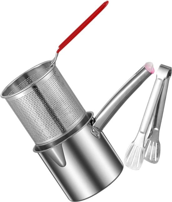 Friteuse 1.2l con Clip da Cucina - Olio Sparmante - Adatto per Gas e Induzione - Friteuse Rvs - Durevole (Senza Coperchio)