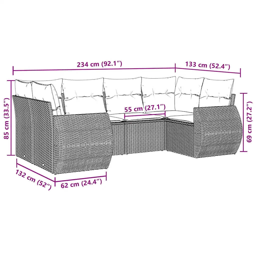 Set Divano da Giardino 6 pz con Cuscini Nero in Polyrattan 3254112