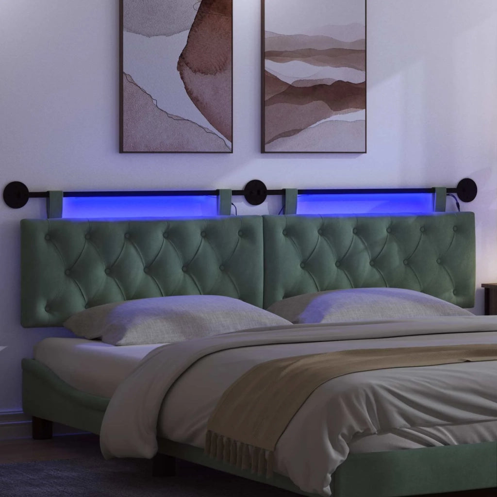 Testiera | Testata sospesa Con luce LED Verde Mare Velluto
