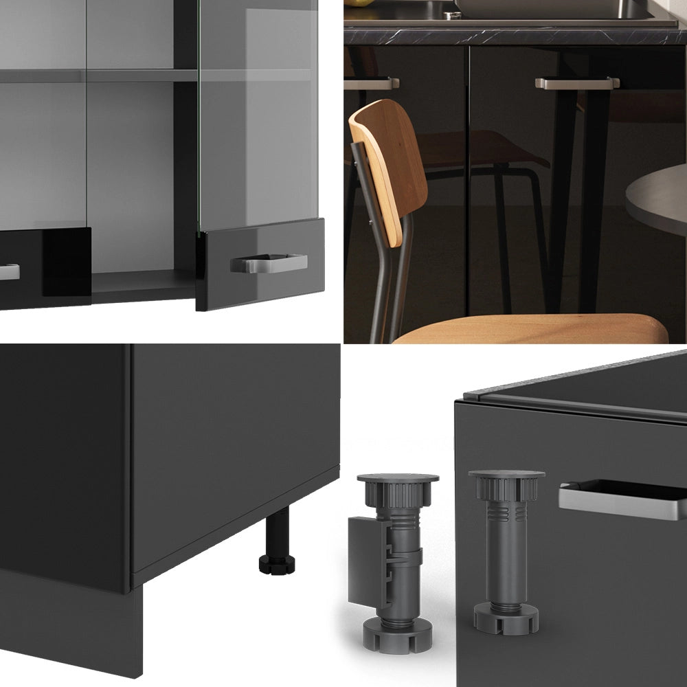 Vicco Cucina monoblocco Nero lucido/antracite 140 cm , PL Marmo