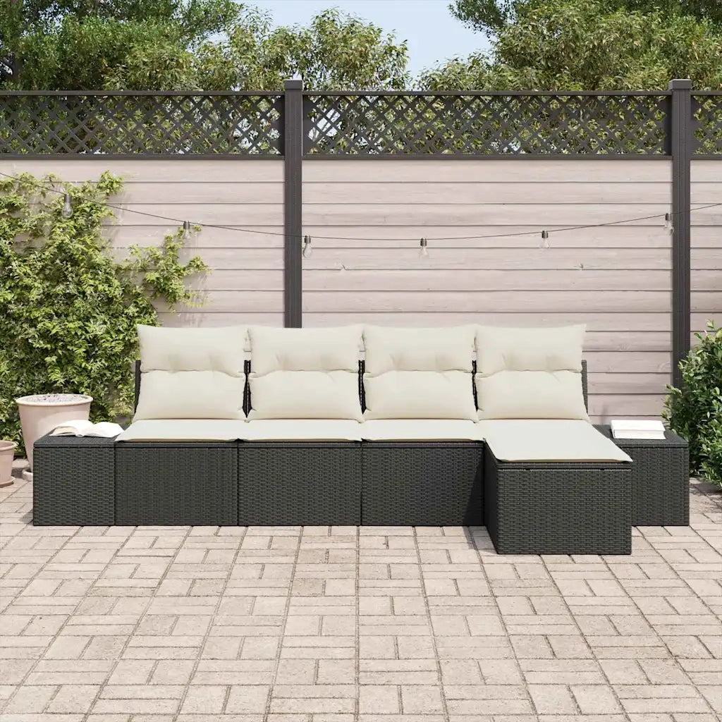 Set Divano da Giardino con cuscino 5 pcs Nero polyrattan 3347017
