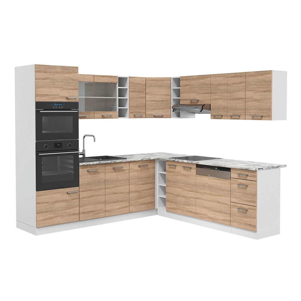 Cucina angolare completa R-Line Sonoma/Bianco 247 x 237 cm, PL Marmo Vicco