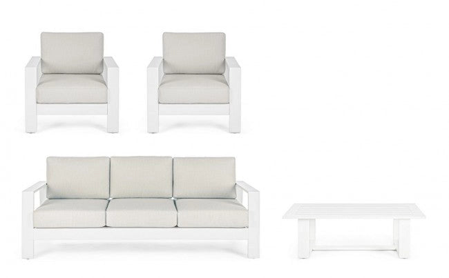 Set Salotto da Giardino Divano 2 Poltrone e Tavolino Baltic Bianco
