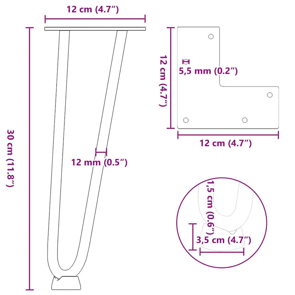 Gambe a forcina per tavolino 4 pz nere 30 cm in acciaio massiccio 4012416