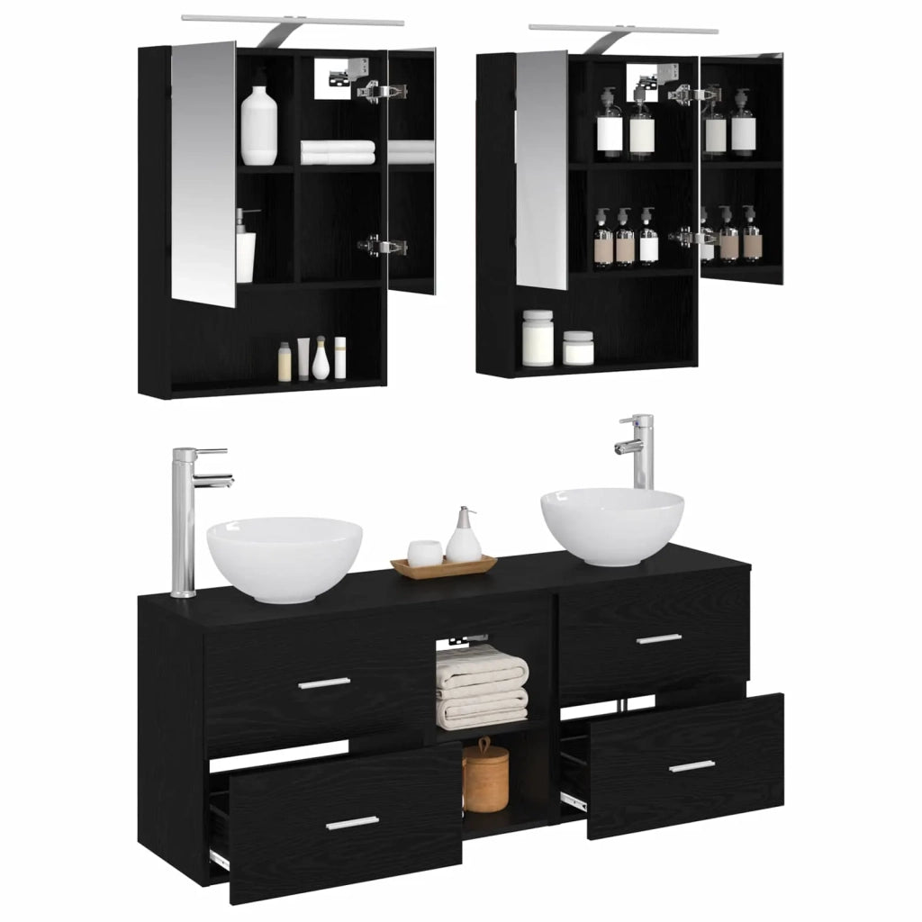 Set di Armadi da Bagno 5 pcs Rovere Nero 50 x 14,5 x 70 cm 3406680