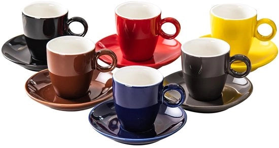 Set di tazze e piatti - 5,3 cm - 8 colori - Ceramica