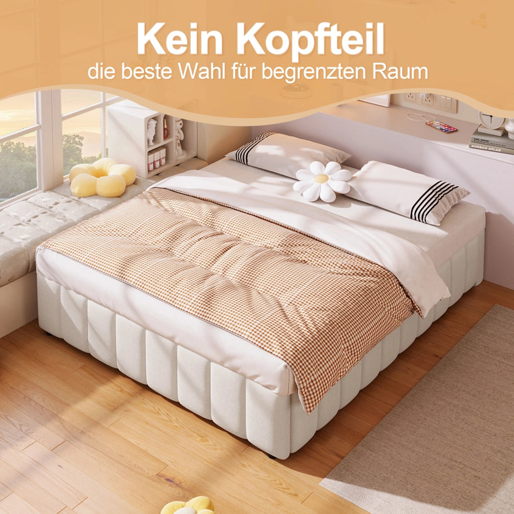 letto imbottito lino beige 140 x 200 cm