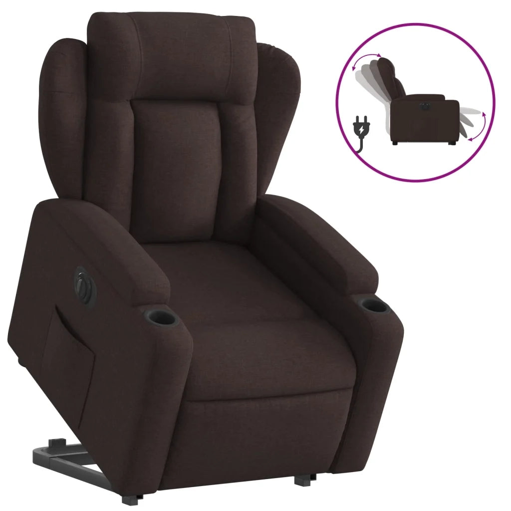 vidaXL Poltrona Alzapersona Reclinante Elettrica Marrone Scuro Tessuto