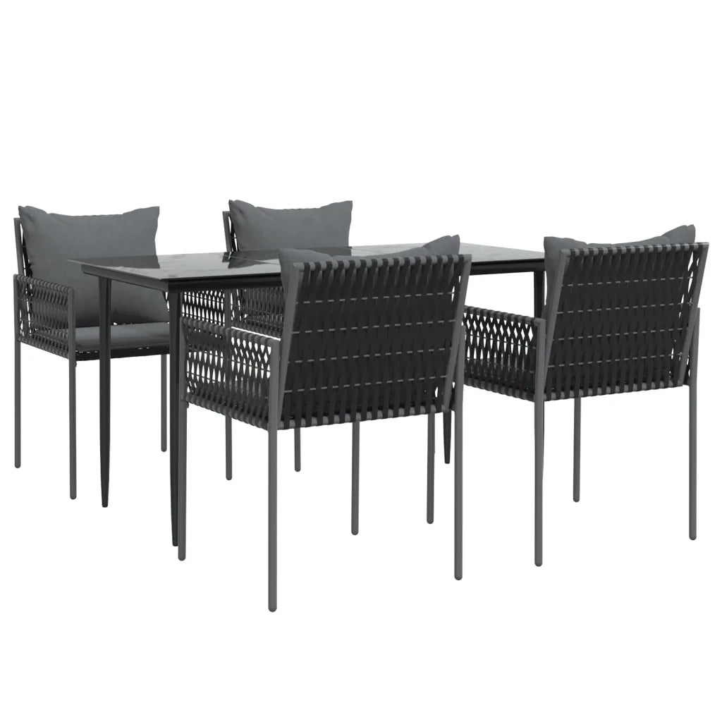 Set Pranzo da Giardino 5pz con Cuscini in Polyrattan e Acciaio