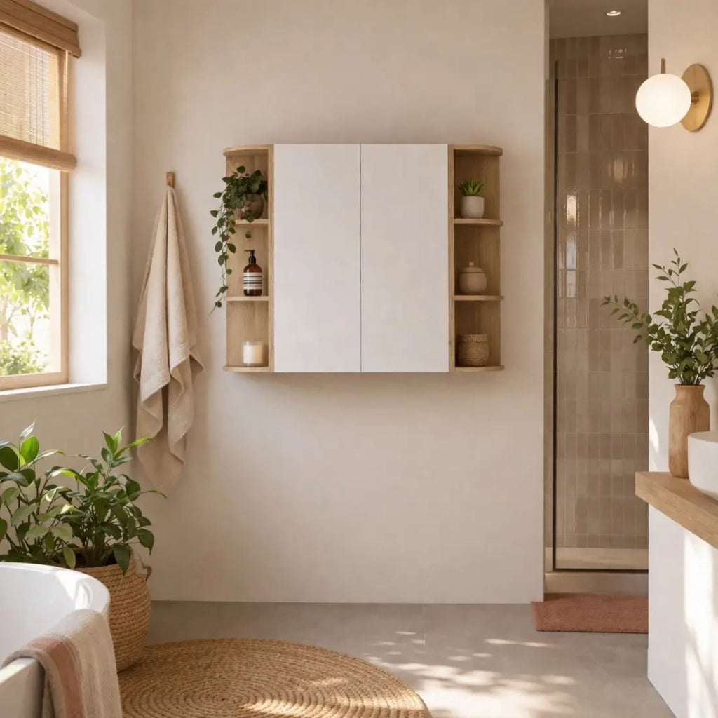 Mobili componibili OSTER 45cm – mobili sospesi bianchi 1 porta e 6 nicchie arrotondate in rovere chiaro