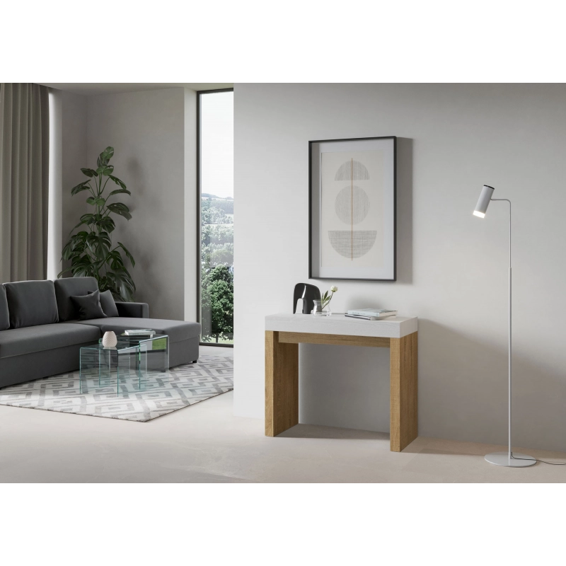 Consolle allungabile 90x40/300 cm Roxell Mix piano Bianco Frassino - Bianco Frassino/Quercia Natura