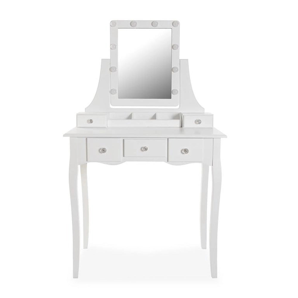 Toeletta trucco Glam in legno bianco specchio quadrato con luce led