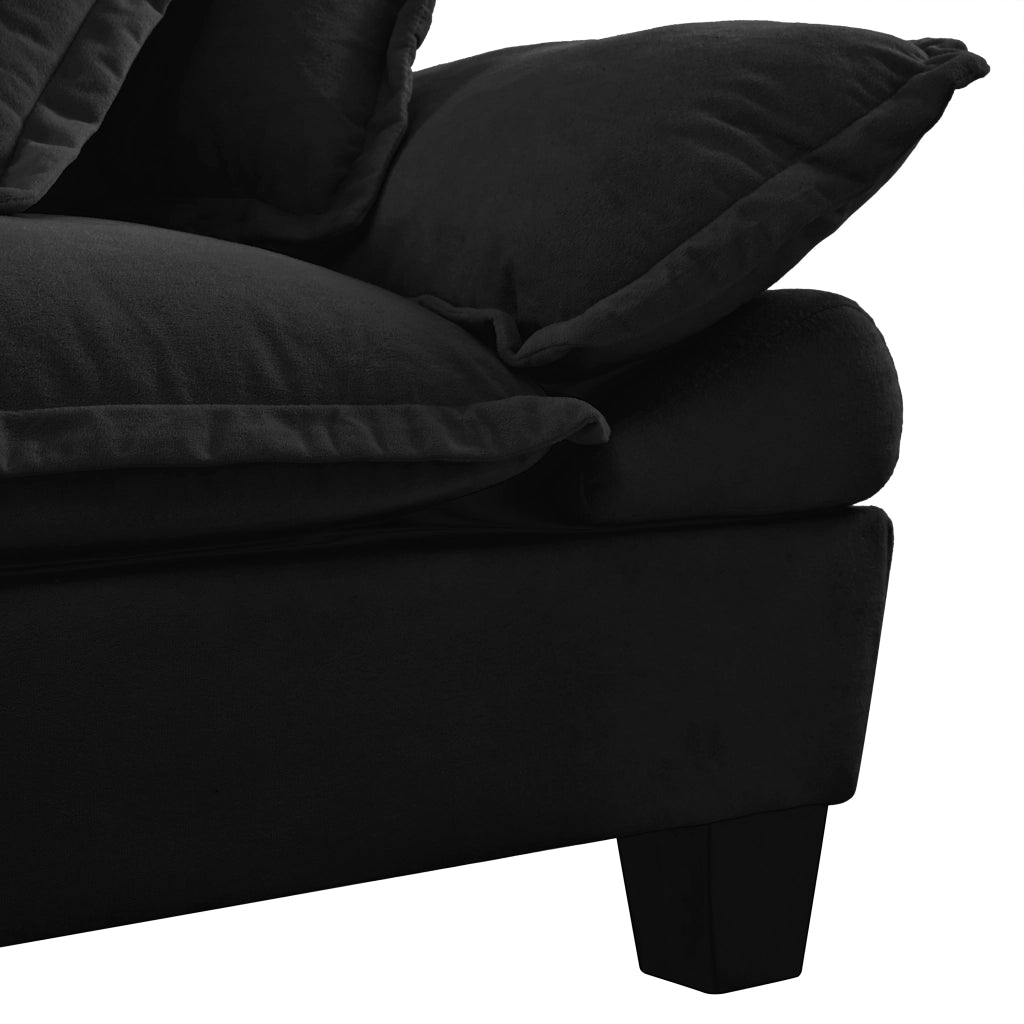 Sofà modulare con chaise longue, porta USB, contenitore e portabicchieri in chenille nera 224 × 151 × 90 cm