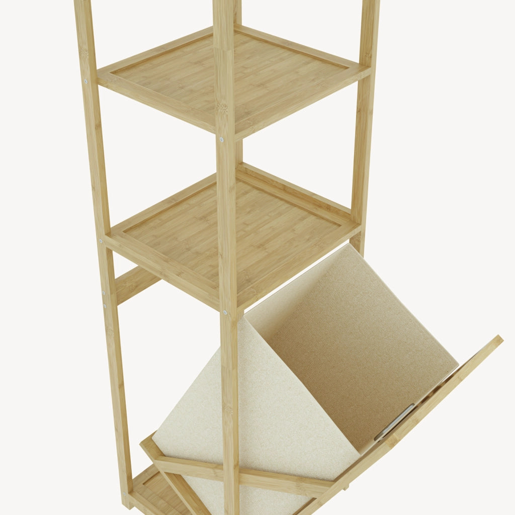 Scaffale da Bagno Anun in Bambù con Cesto Portabiancheria Rimovibile 130x36x33 cm - Effetto Legno [en.casa]