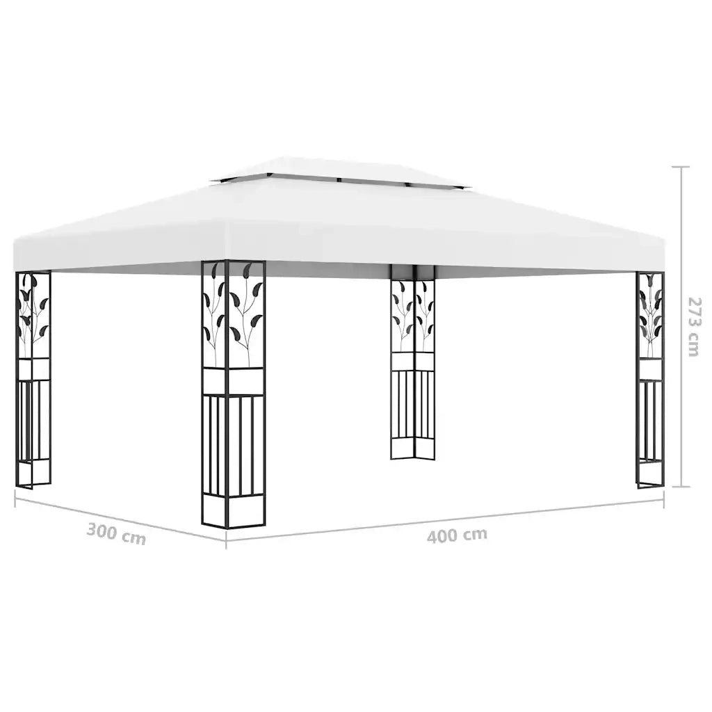 Gazebo | Pergolato con Tetto Doppio e Stringa di Luci LED 3x4 m Bianco