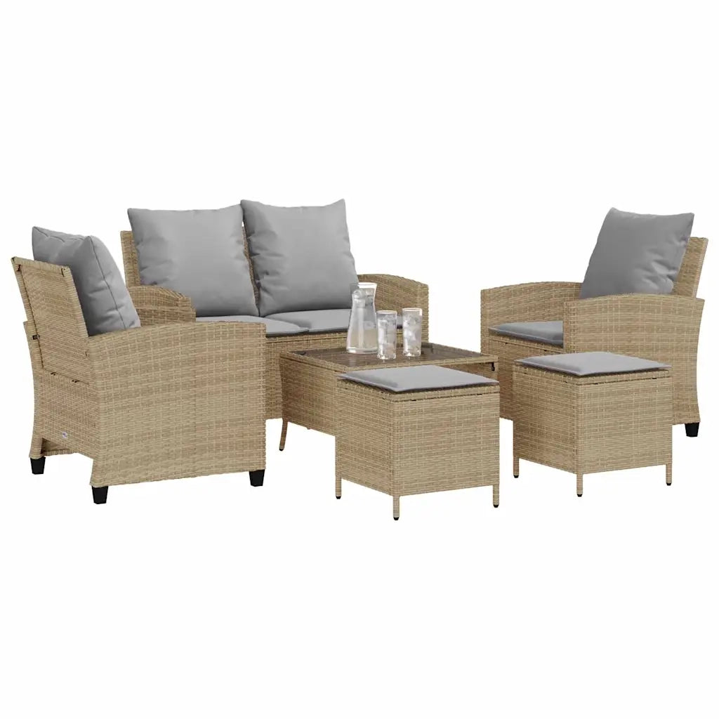 Set Divano da Giardino 6 pz con Cuscini Beige in Polyrattan