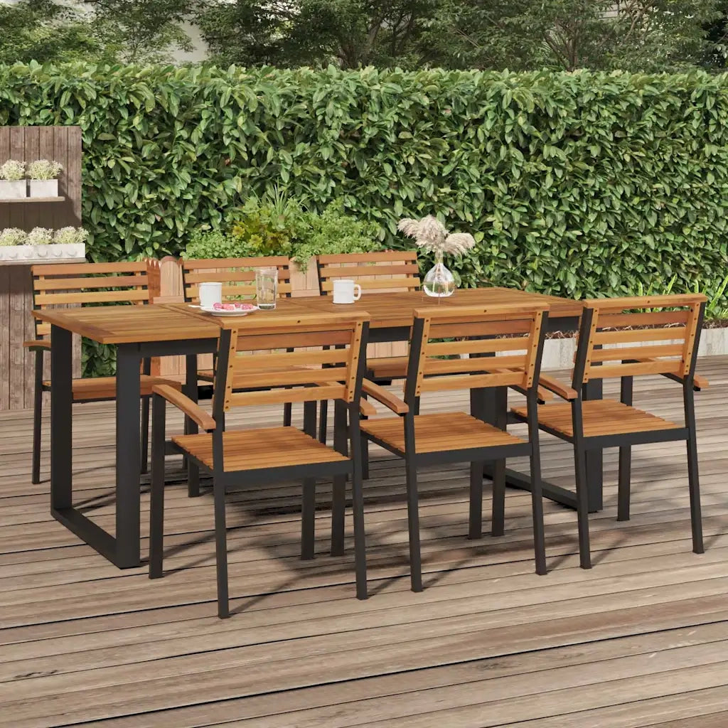 Tavolo Giardino | Tavolino da esterno con Gambe a U 200x90x75cm Legno Massello Acacia