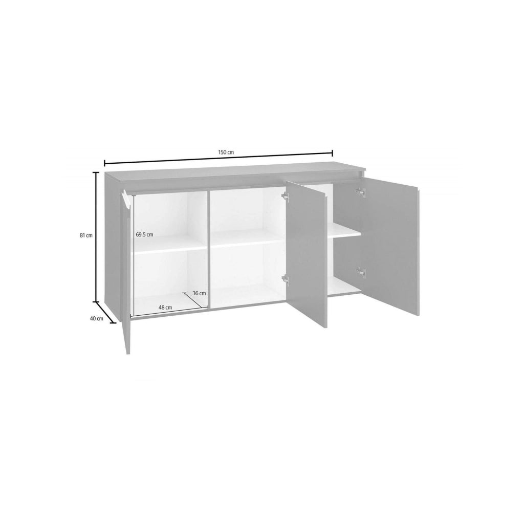 Credenza Andesina, Madia di design a 3 ante, Made in Italy, Mobile Porta TV, Buffet da soggiorno, cm 150x40h81, Antracite lucido