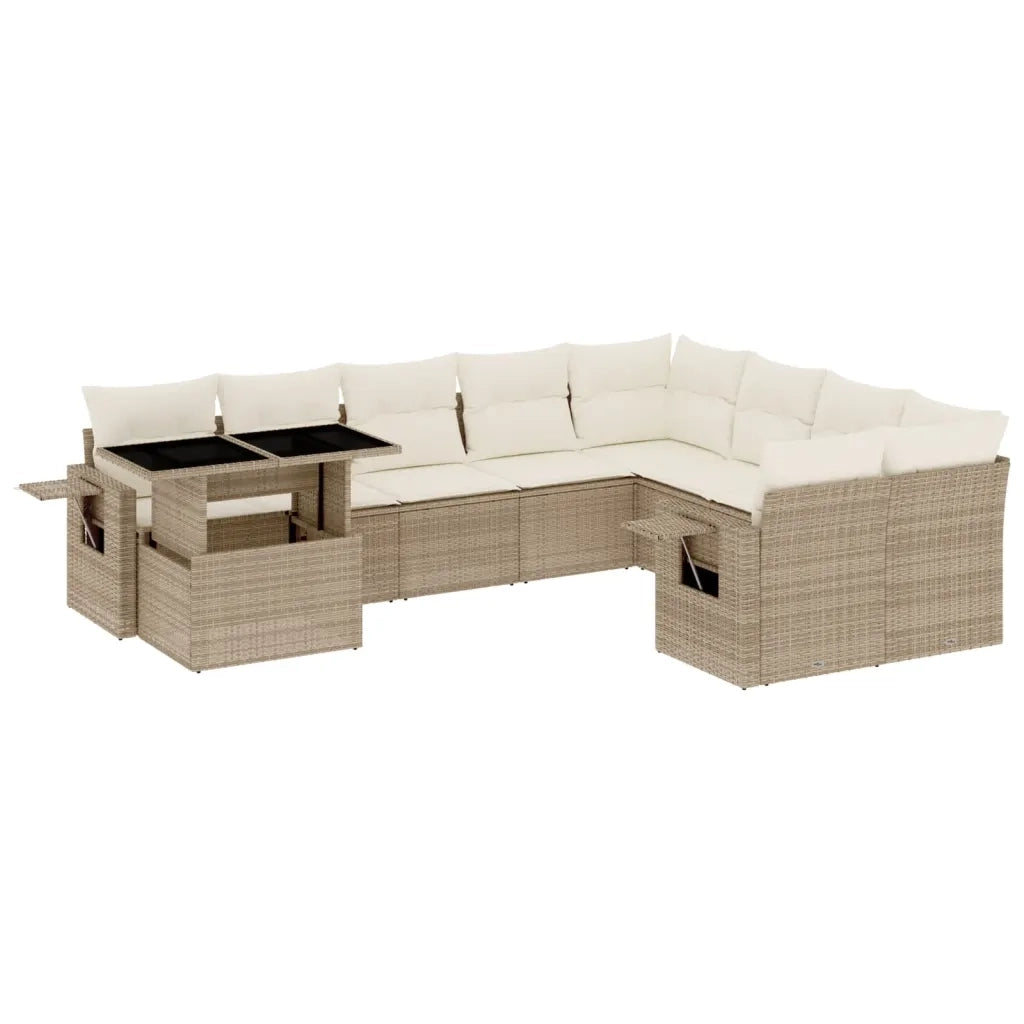 Set Divano da Giardino 10 pz con Cuscini Beige in Polyrattan