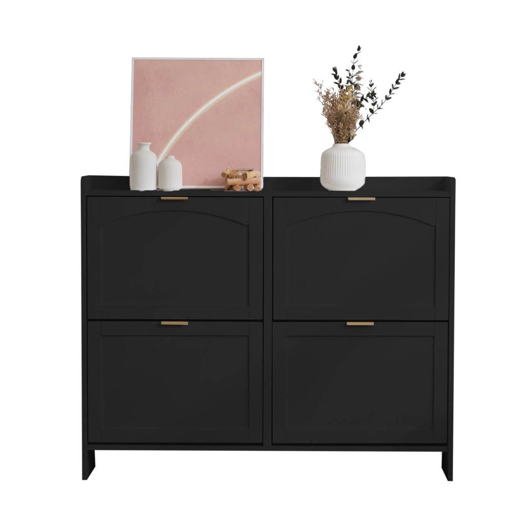 OKWISH Scarpiera con 4 Ribalte e Ripiani Aperti, Ripiani Regolabili, per Ingresso, 110 x 24 x 90 cm, Nera