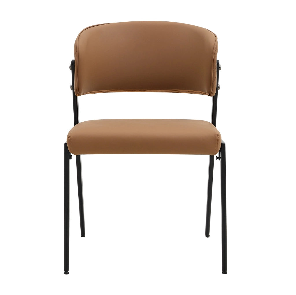Sedia da pranzo moderna in pelle PU con schienale ergonomico e gambe in metallo marrone