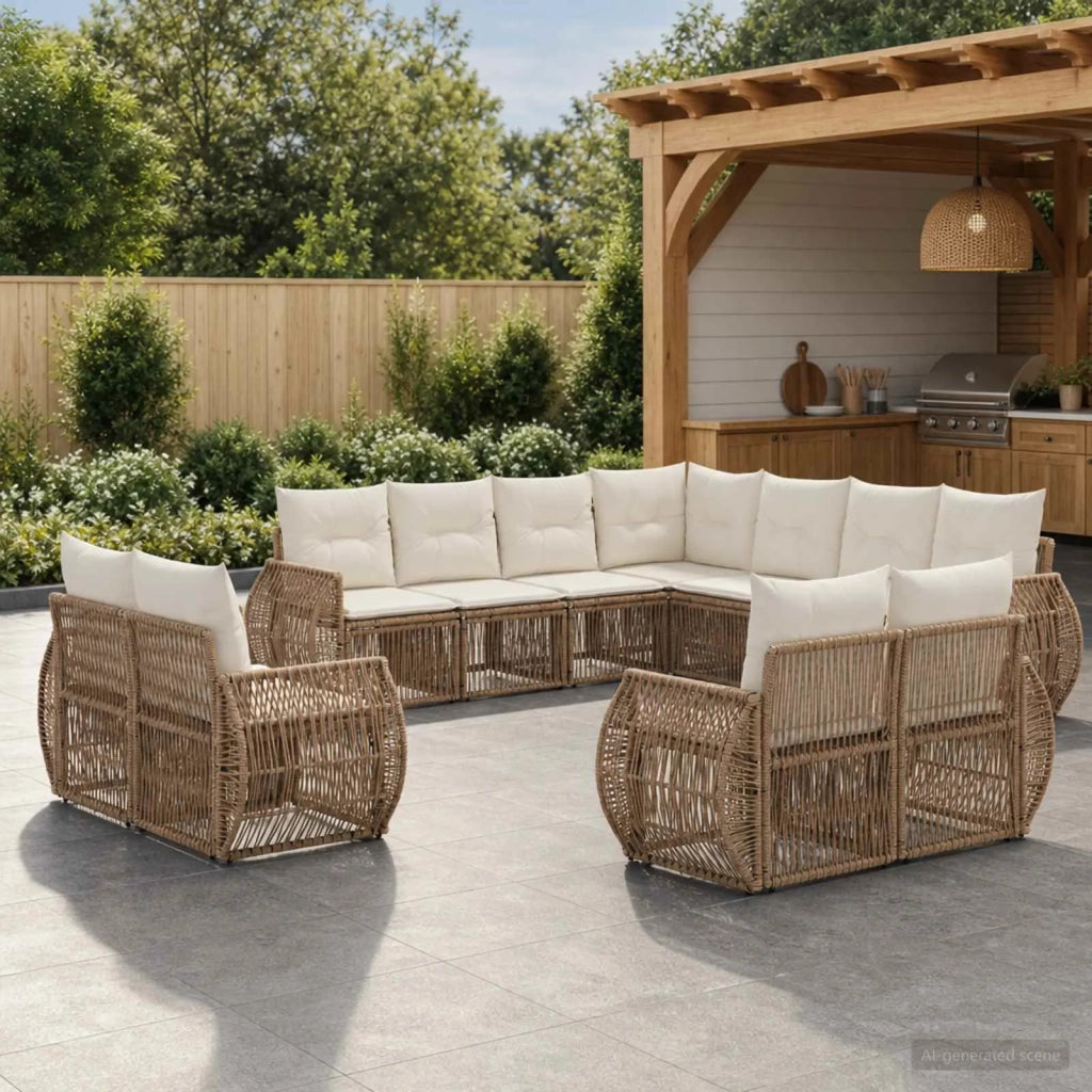 Set Divano da Giardino 11 pz Beige e Bianco Crema polyrattan 3435588