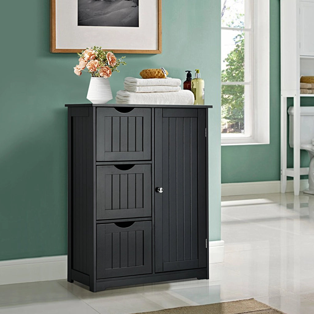 Armadietto di stoccaggio per ufficio con 3 cassetti-Mobile laterale in legno 60x30x81cm Nero
