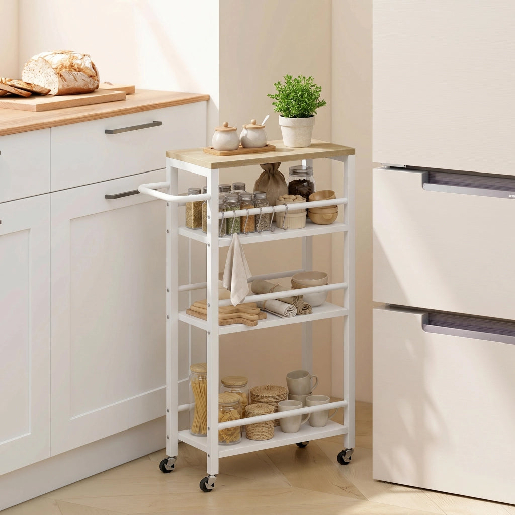 Carrello da cucina 4 ripiani con portasciugamani e 6 ganci ¨C Xylo ¨C 50x20x81 cm quercia