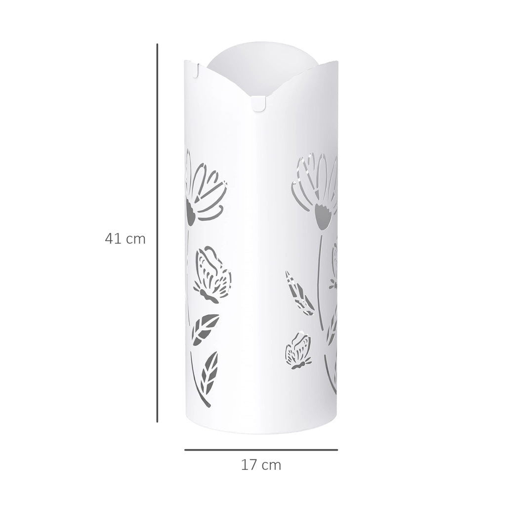 Portaombrelli in Acciaio con 4 Ganci e Bandeja di Drenaggio ¨C zephmum ¨C Bianco 17x17x41 cm