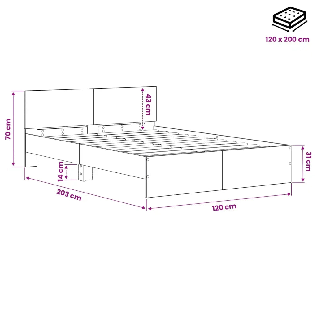 Struttura letto con testata Rovere Nero 120 x 200 cm 3445779