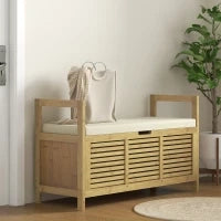 Panca Scarpiera a Doghe da Ingresso con Design a Ribalta, in Legno di Bambù, 100x40x60 cm