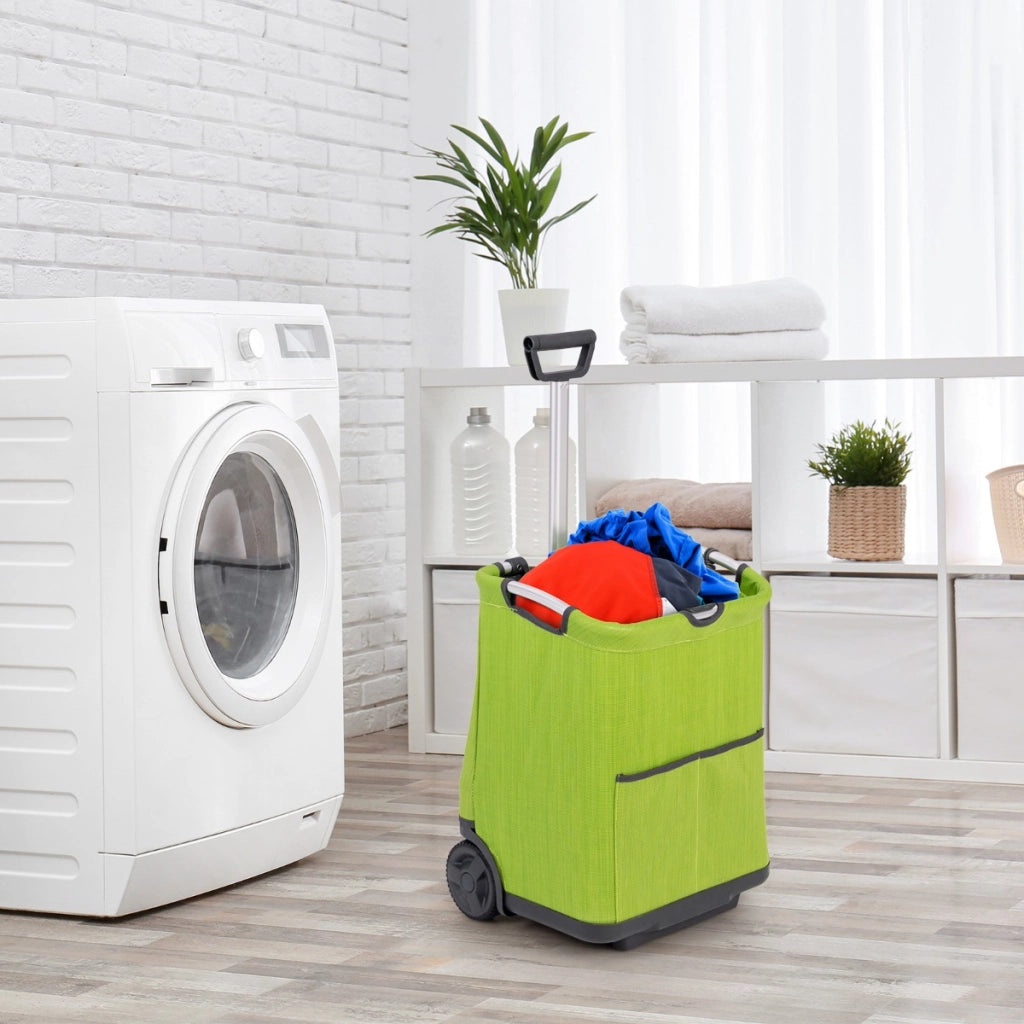 50L Carrello portaspesa pieghevole con 3 tasche e manomobile telescopica telaio in alluminio-Carrello da utilit¨¤ Verde