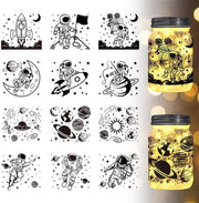 12 pezzi di Sticker Astronauta Silhouette, Universo Pianeti Silhouette Sticker per Parete, Sticker per Lampada, Sticker per Vetro, Decorazioni, Arte per Parete, Decorazione per la Casa
