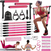 Cinturini di allenamento, set di 6 cinghie di resistenza per Pilates, 20/30/40 lbs o 10,9 kg, cinghie di resistenza regolabili e rimovibili, barra per Pilates, maniglie, anello per la porta