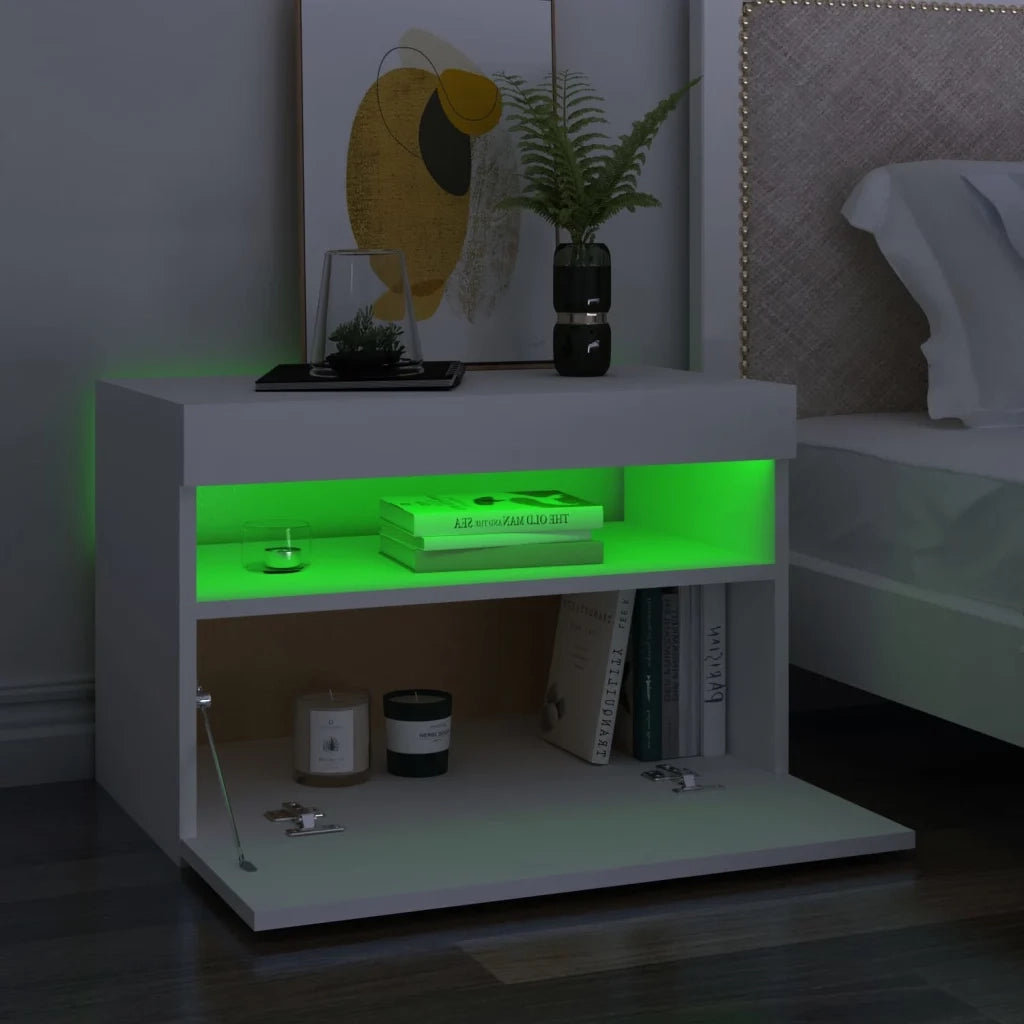 Comodini con Luci LED Bianco 60x35x40 cm in Legno Multistrato 3082775