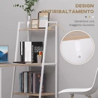 Scrivania Pieghevole con Libreria a 4 Livelli, Scrivania Salvaspazio in Metallo e Legno, 106x48x128cm, Rovere