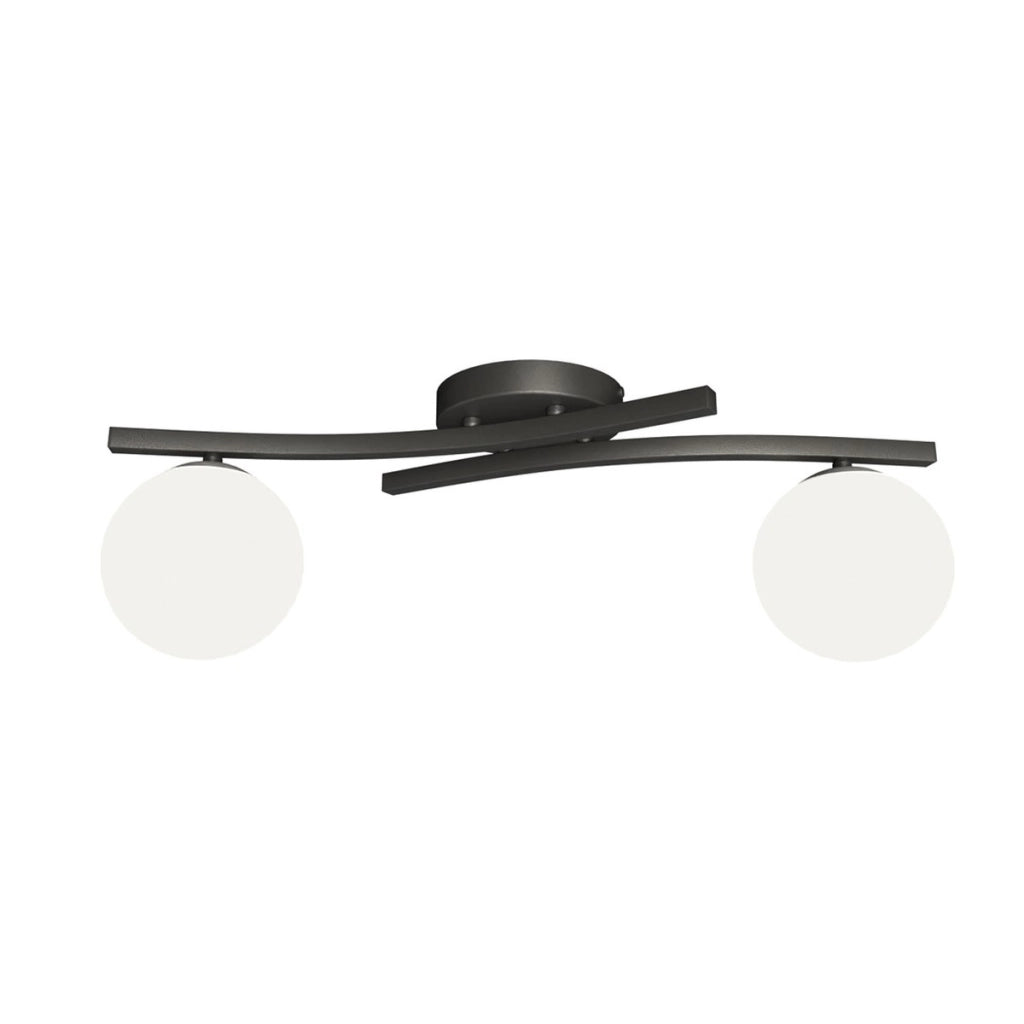 Lampada a sospensione Opus in acciaio nero e vetro opalino