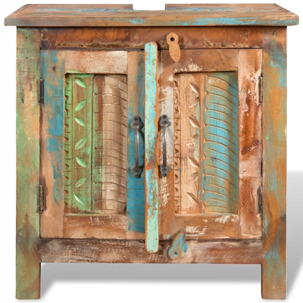 Armadietto in Legno di recupero solido per Bagno con Specchio cod mxl 31361