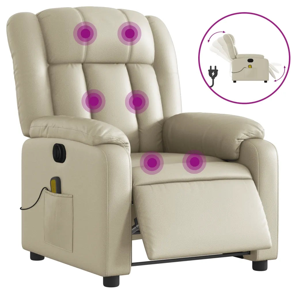 Poltrona Massaggiante Elettrica Reclinabile Crema Similpelle 3205258