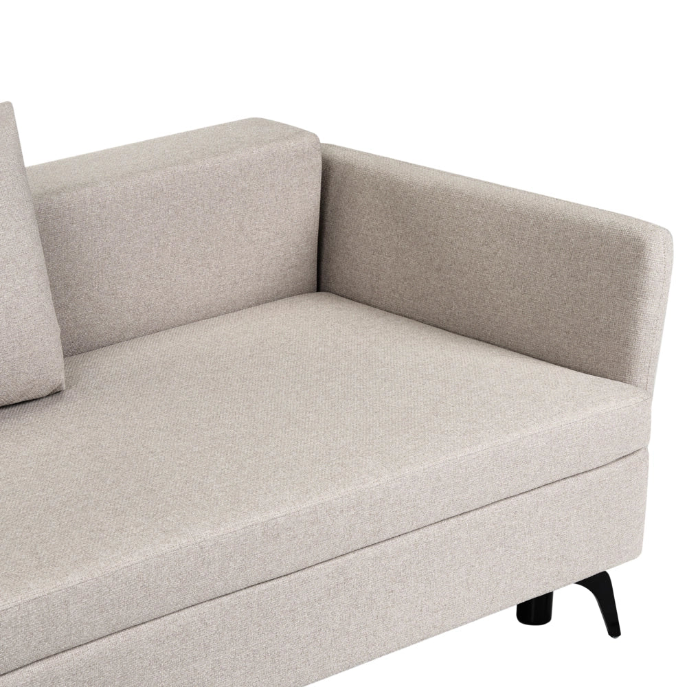 Divano Letto Angolare a 3 Posti Destro in Tessuto Beige con Contenitore per Soggiorno Koge