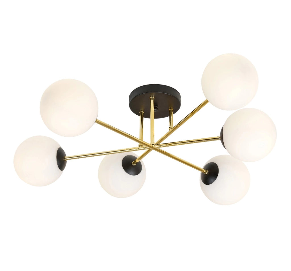 Lampadario Emibig MAGNUM 6 luci E14 oro vetro bianco