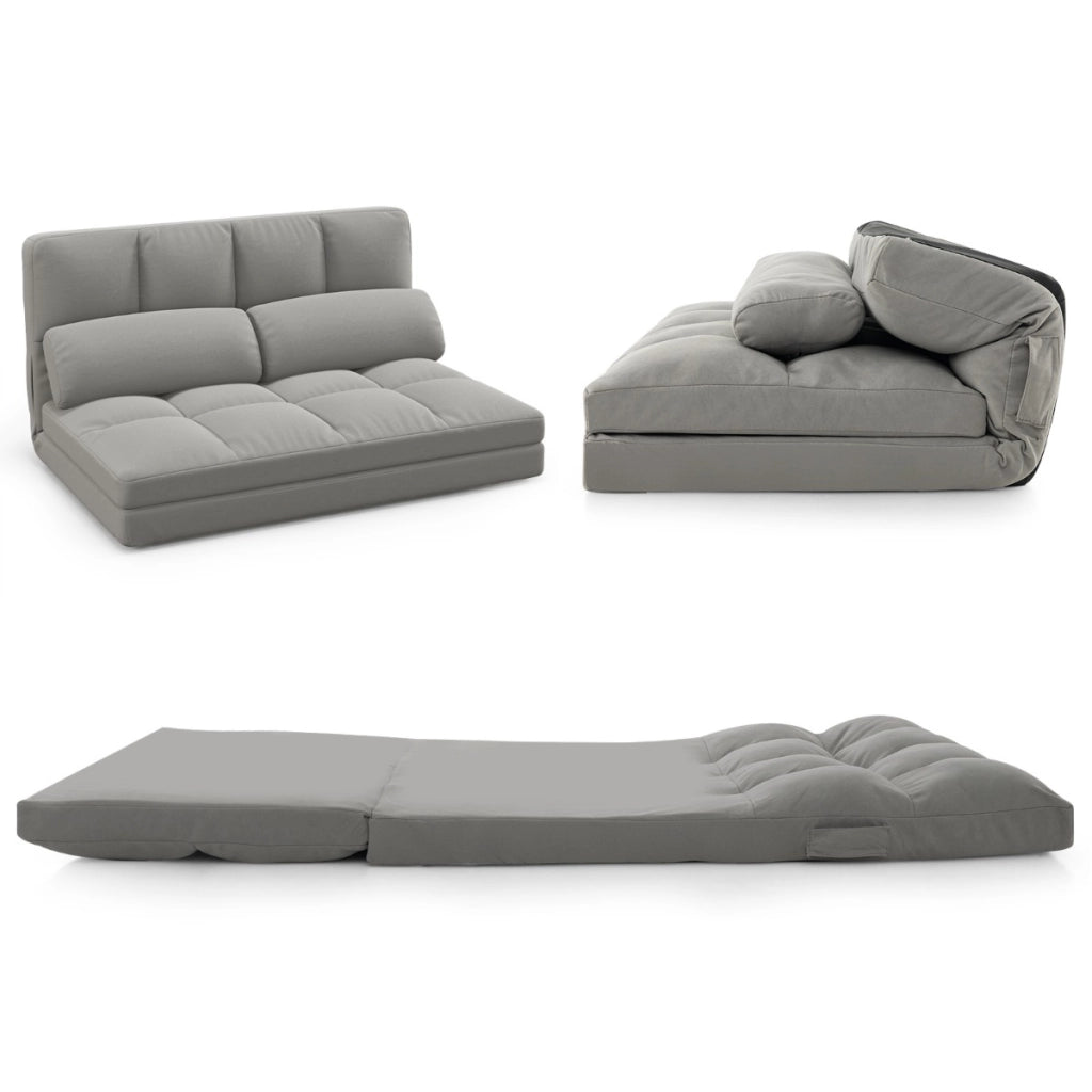 Divano letto da pavimento con 2 cuscini, Divano letto da pavimento convertibile con schienale regolabile Grigio-Divani letto