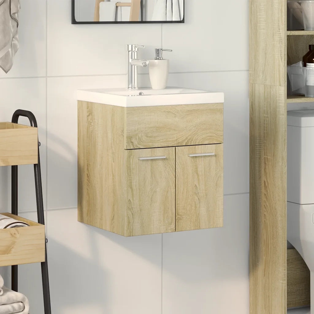 Set Mobili da Bagno 2 pz Rovere Sonoma in Legno Multistrato