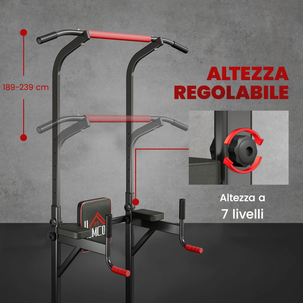 Power Tower Stazione Fitness Multifunzione Regolabile ¨C zephmum ¨C Acciaio Nero Rosso 189-239cm