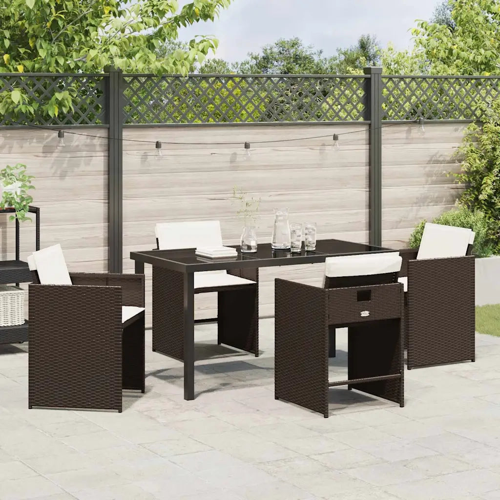 Set da Pranzo per Giardino con cuscino 5 pz | Set Salotto da Giardino Marrone polyrattan
