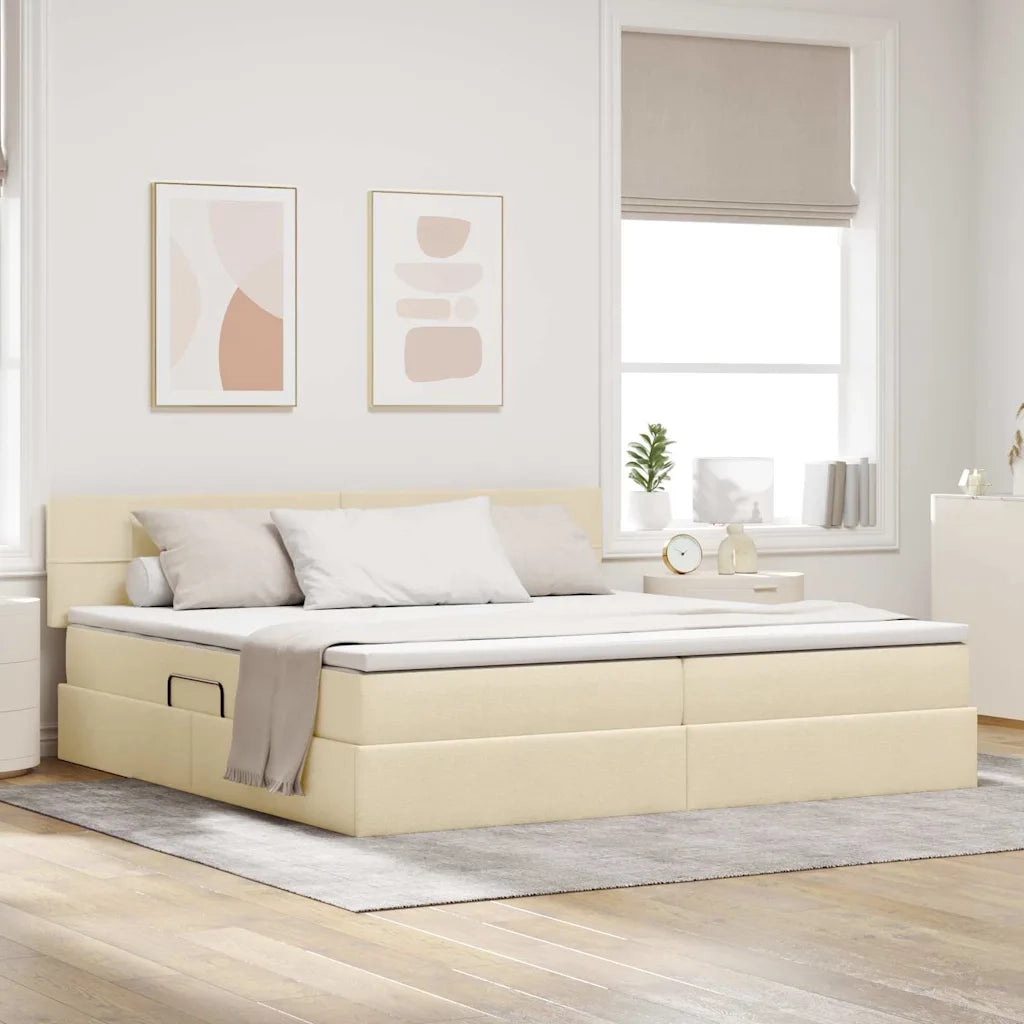Letto con contenitore LED e materasso Crema 200 x 200 cm
