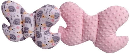 Supporto Cervicale per Bambini in Cotone 100% / Cuscino per Neonati per Auto, Carrietta, Viaggi, Sdraio per Bambini, Cuscino per Dormire (Egel Grigio con Minky Rosa chiaro)